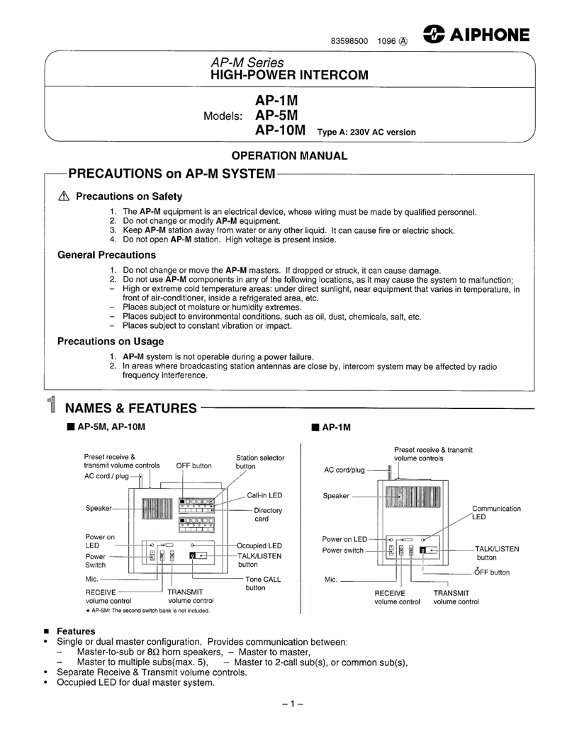 Aiphone Ap Aiphone AP-M Series Operation Manual – LPA Code – User Manuals ...