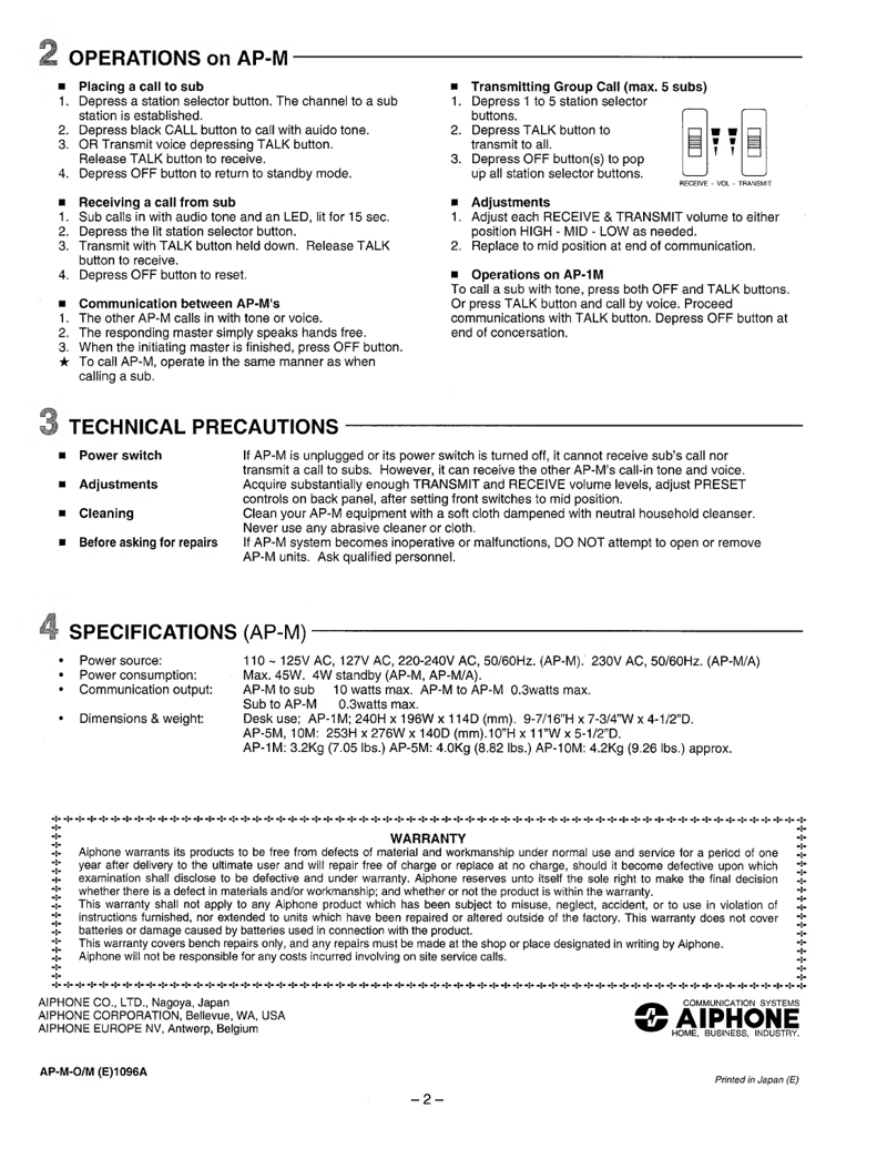 Aiphone Ap Aiphone AP-M Series Operation Manual – LPA Code – User Manuals ...